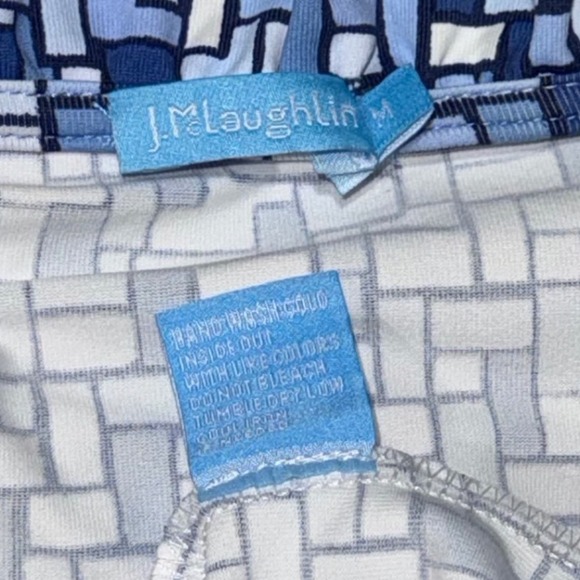 J McLaughlin Women Durham Blue Geometric Print Cowl Neck 3/4 Sleeve Top Sz M - Picture 6 of 11